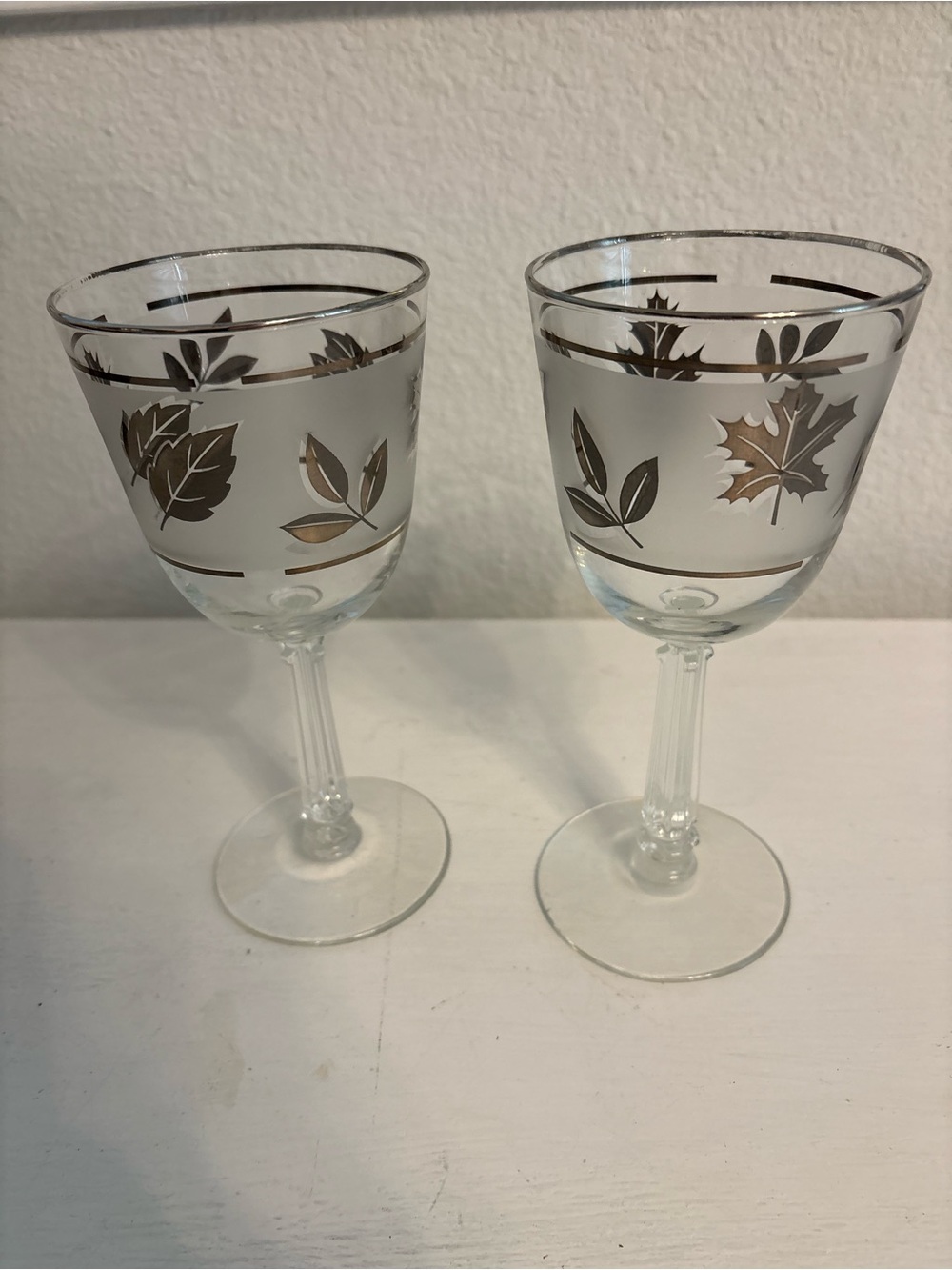 Vintage Libbey Mid-Century Silver Foliage 7 1/4” Tall Goblets 2